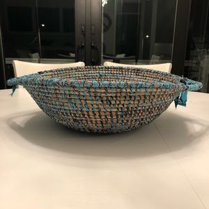 Anthropologie Cloth Wrapped Wooden Basket - Blue